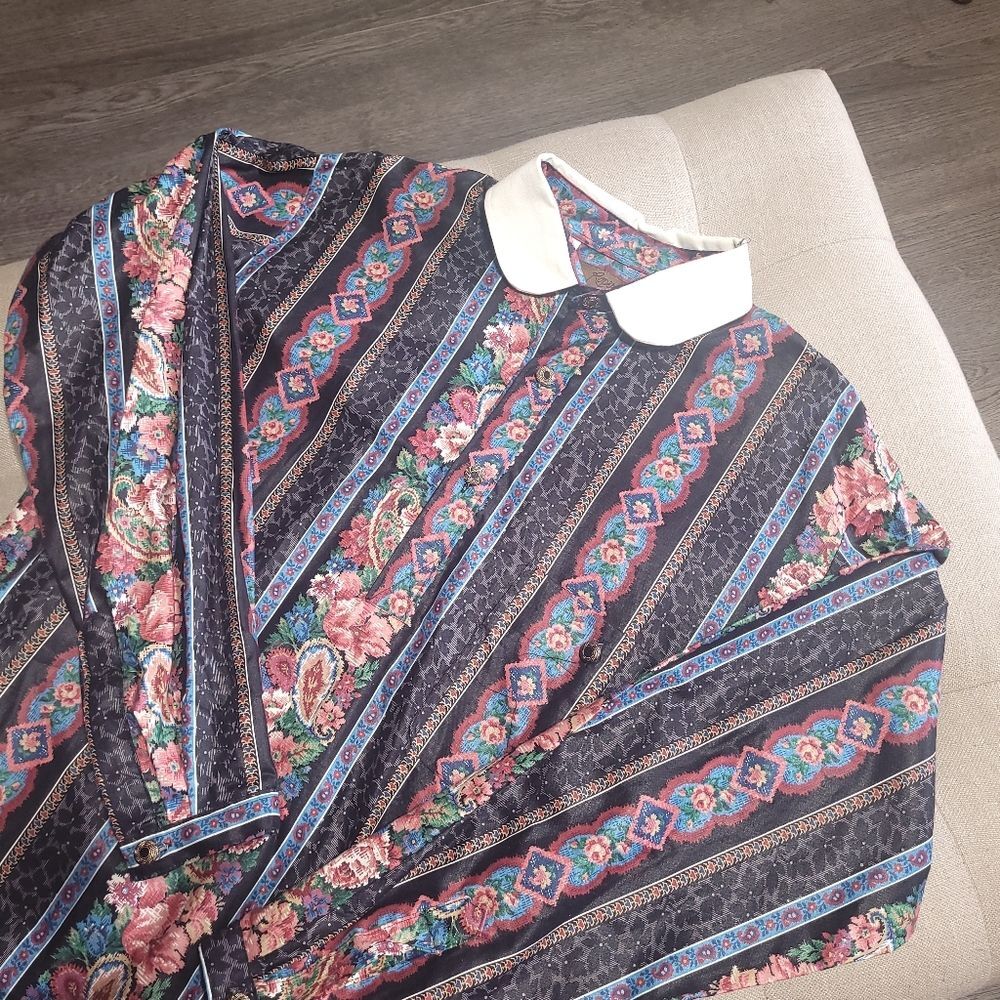 Roper Rustic Frontier Vintage 3 Button Shirt Long Sleeve 80s Grandpa Floral Med